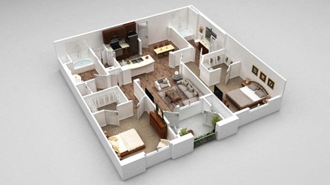 Floor plan for 2 beds, 2 baths, 1107 sqft